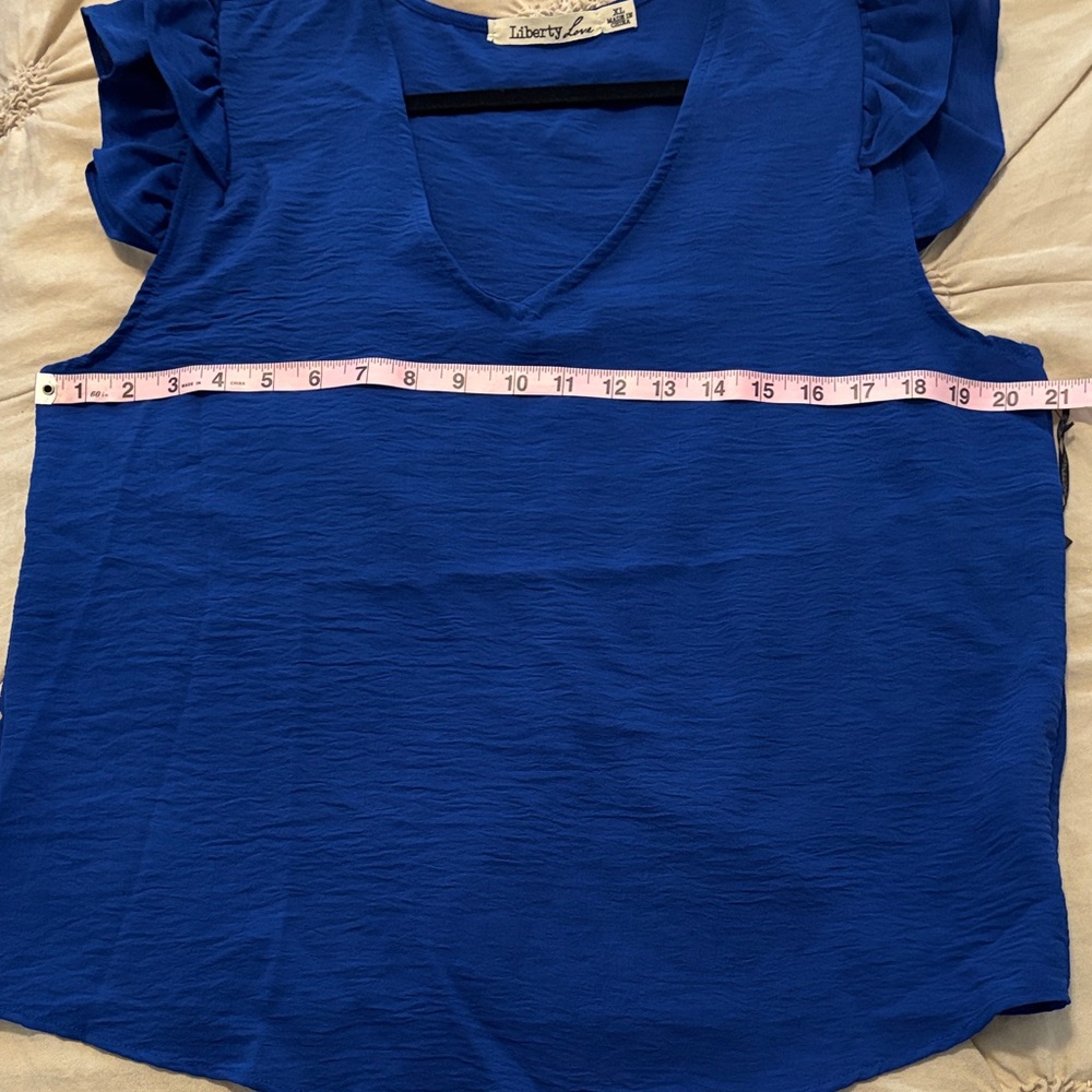 Liberty Love Royal Blue Ruffle Sleeve V-Neck Top - Picture 6 of 7